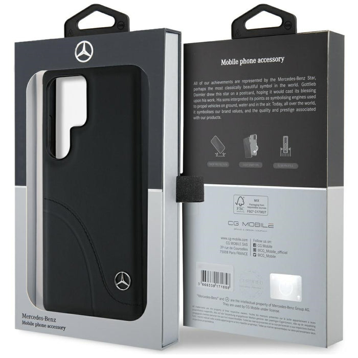 Mercedes Leather Curved Stitches Case for Samsung Galaxy S25 Ultra - Black