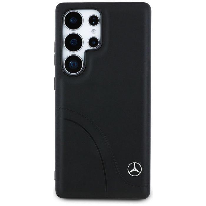 Mercedes Leather Curved Stitches Case for Samsung Galaxy S25 Ultra - Black