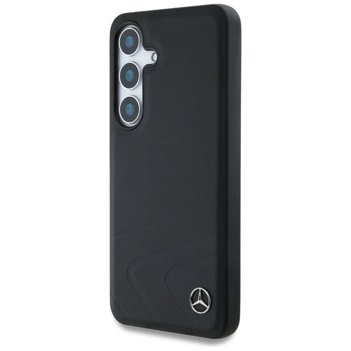 Mercedes Leather Horizontal Debossed Curves MagSafe Case for Samsung Galaxy S25 - Black