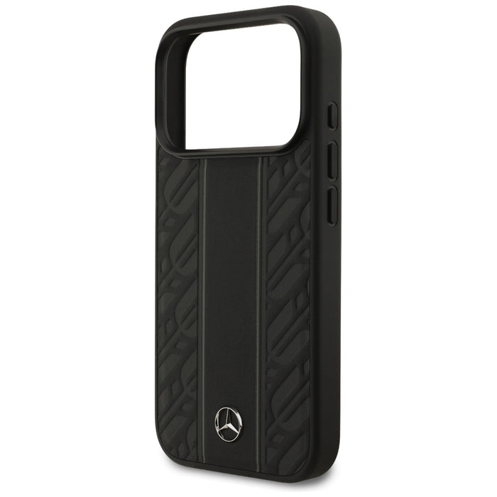 Mercedes Leather Laurel Leaves Stripes MagSafe Case for iPhone 17 Pro - Black