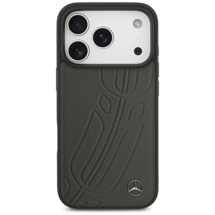 Mercedes Leather Large Laurel Leave MagSafe Case for iPhone 17 Pro - Black and Gray