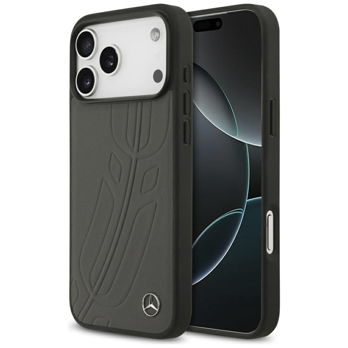 Mercedes Leather Large Laurel Leave MagSafe Case for iPhone 17 Pro Max - Black and Gray