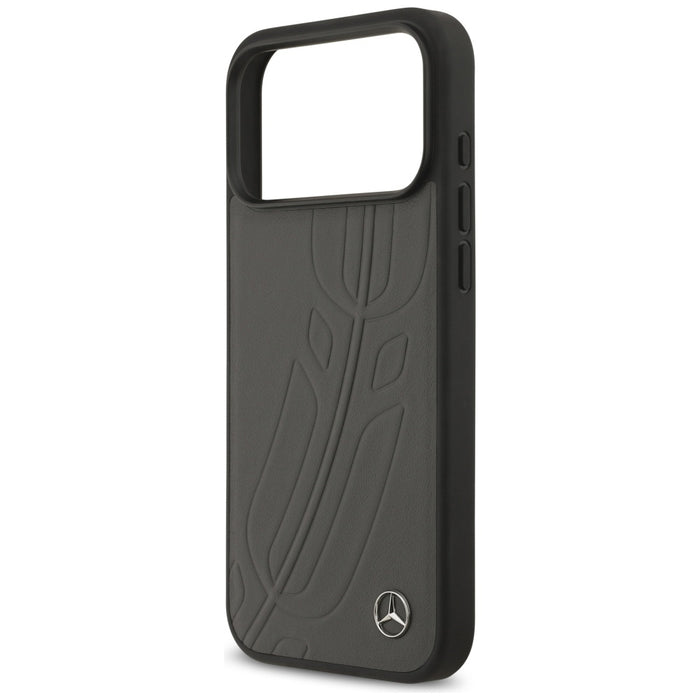 Mercedes Leather Large Laurel Leave MagSafe Case for iPhone 17 Pro Max - Black and Gray