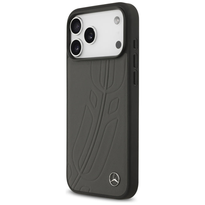 Mercedes Leather Large Laurel Leave MagSafe Case for iPhone 17 Pro Max - Black and Gray
