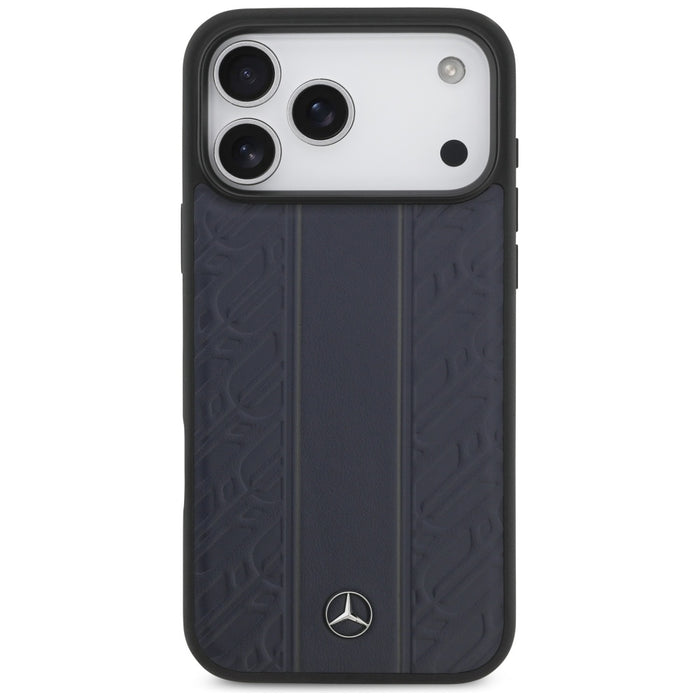Mercedes Leather Laurel Leaves Stripes MagSafe Case for iPhone 17 Pro Max - Blue