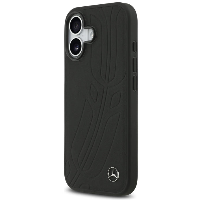 Mercedes Leather Large Laurel Leave MagSafe Case for iPhone 17 - Black