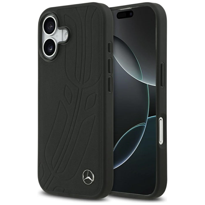 Mercedes Leather Large Laurel Leave MagSafe Case for iPhone 17 - Black