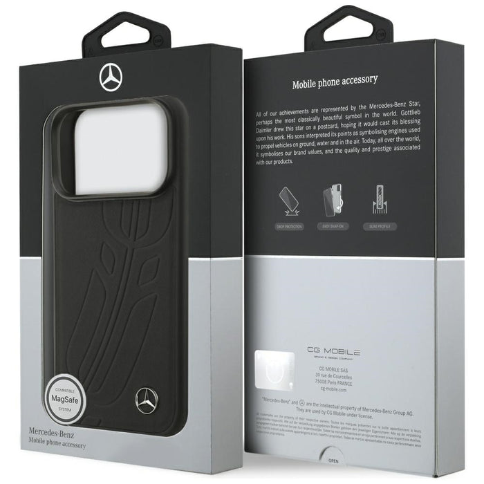 Mercedes Leather Large Laurel Leave MagSafe Case for iPhone 17 Pro - Black