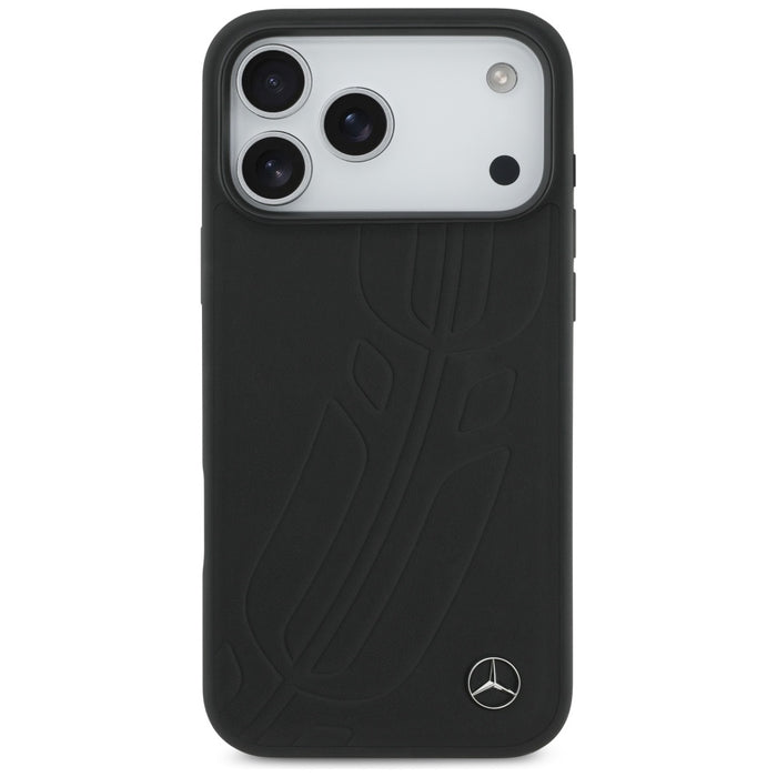 Mercedes Leather Large Laurel Leave MagSafe Case for iPhone 17 Pro Max - Black