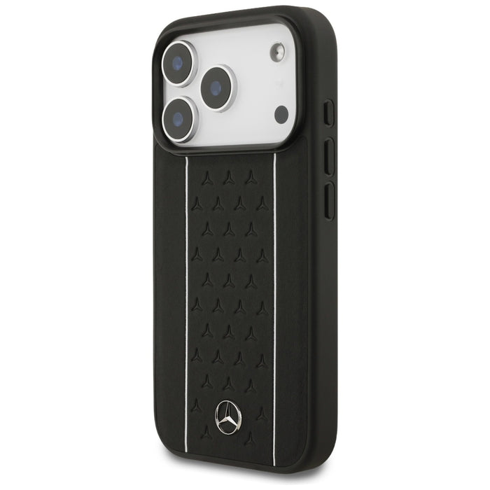 Mercedes Leather Star Pattern Stripes MagSafe Case for iPhone 17 Pro - Black