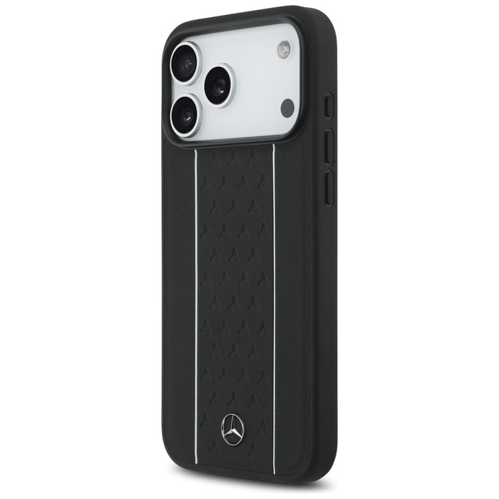 Mercedes Leather Star Pattern Stripes MagSafe Case for iPhone 17 Pro Max - Black