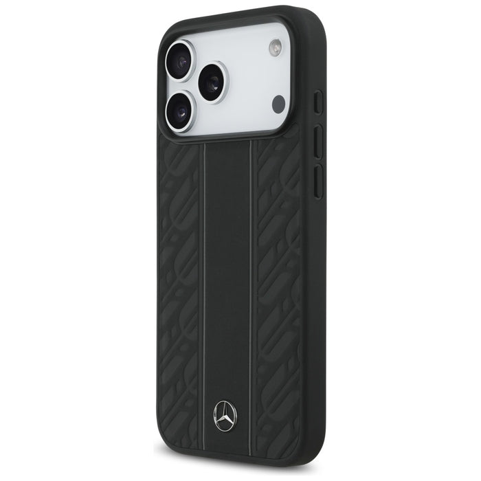 Mercedes Leather Laurel Leaves Stripes MagSafe Case for iPhone 17 Pro Max - Black