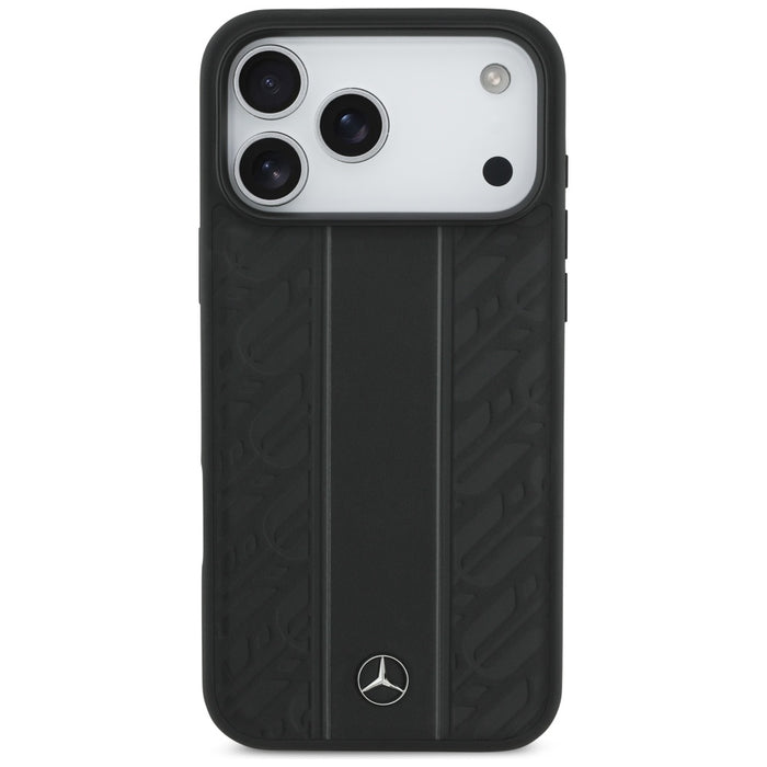Mercedes Leather Laurel Leaves Stripes MagSafe Case for iPhone 17 Pro Max - Black