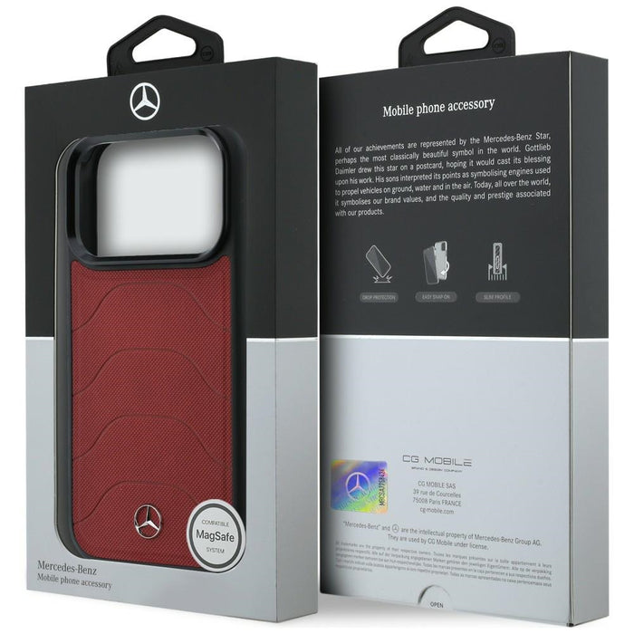 Mercedes Leather Mesh with Bow Line MagSafe Case for iPhone 17 Pro Max - Red