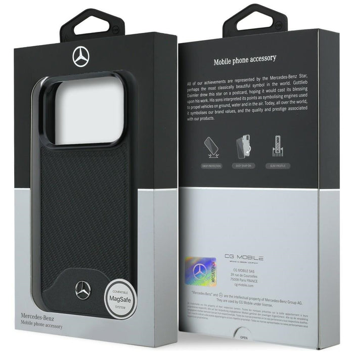 Mercedes Leather Wood Effect and Curve MagSafe case for iPhone 17 Pro - black