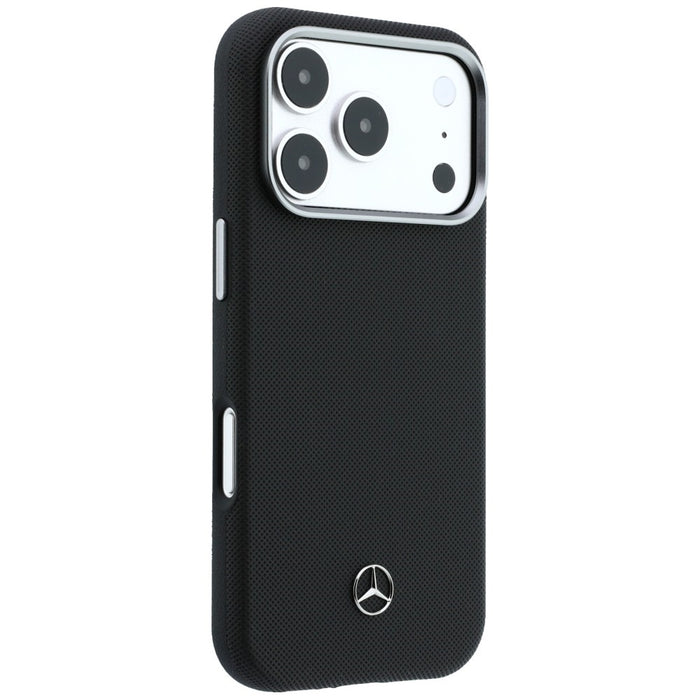 Mercedes Leather Semi Wrap Wood Effect MagSafe Case for iPhone 17 Pro Max - Black