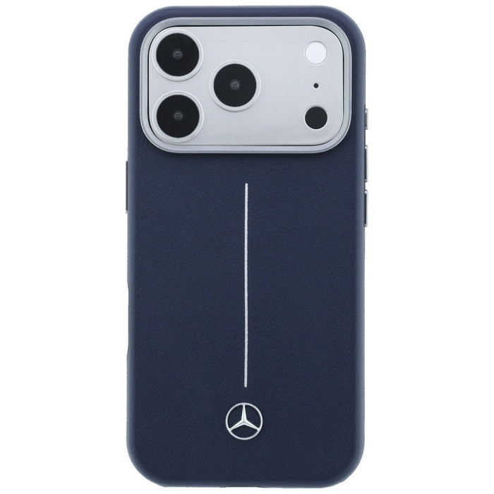 Mercedes Leather Semi Wrap Iconic Line MagSafe Case for iPhone 17 Pro - Navy Blue