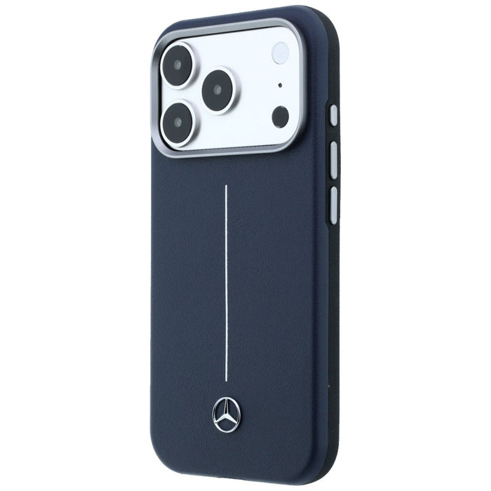 Mercedes Leather Semi Wrap Iconic Line MagSafe Case for iPhone 17 Pro - Navy Blue