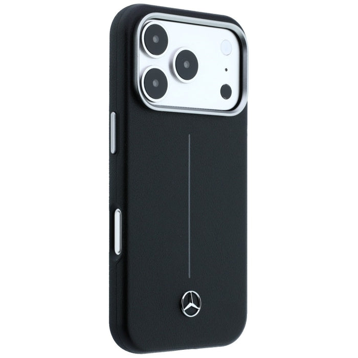 Mercedes Leather Semi Wrap Iconic Line MagSafe Case for iPhone 17 Pro Max - Black