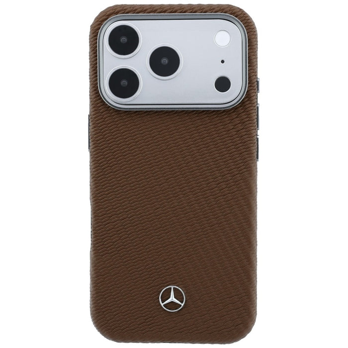 Mercedes Leather Semi Wrap Wood Effect MagSafe case for iPhone 17 Pro - brown