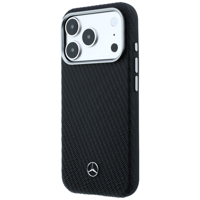 Mercedes Leather Semi Wrap Wood Effect MagSafe Case for iPhone 17 Pro - Black