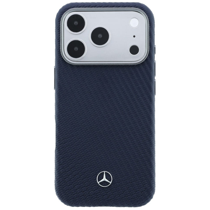 Mercedes Leather Semi Wrap Wood Effect MagSafe Case for iPhone 17 Pro - Navy Blue