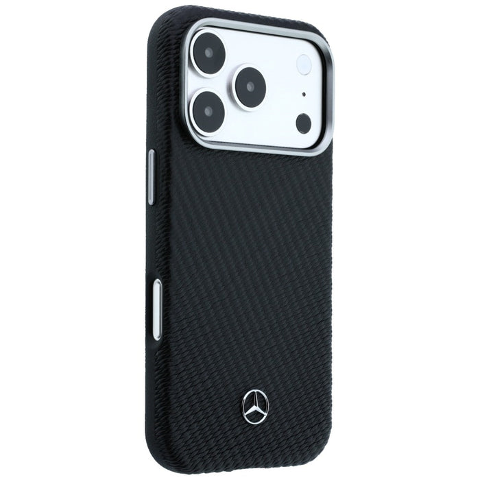 Mercedes Leather Semi Wrap Wood Effect MagSafe Case for iPhone 17 Pro Max - Black