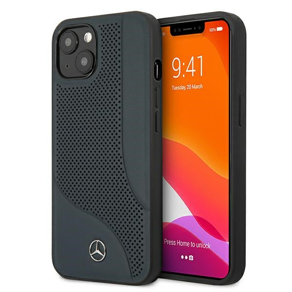 Mercedes Leather Perforated Area Case for iPhone 13 mini - Navy Blue