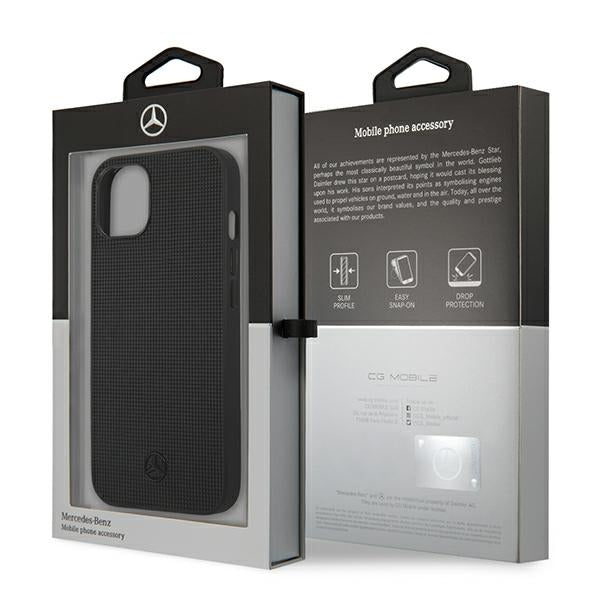 Mercedes Leather Meshed Metal Logo Case for iPhone 13 - Black