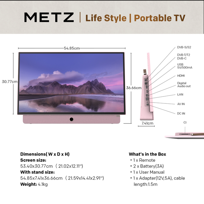 METZ Portable TV 24MPE7300Z 24" LED FHD(1920x1080) GoogleTV, HDR10, pink
