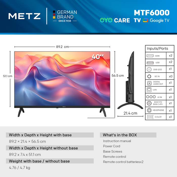 METZ TV 40MTF6000Z 40" FullHD, LED TV, black