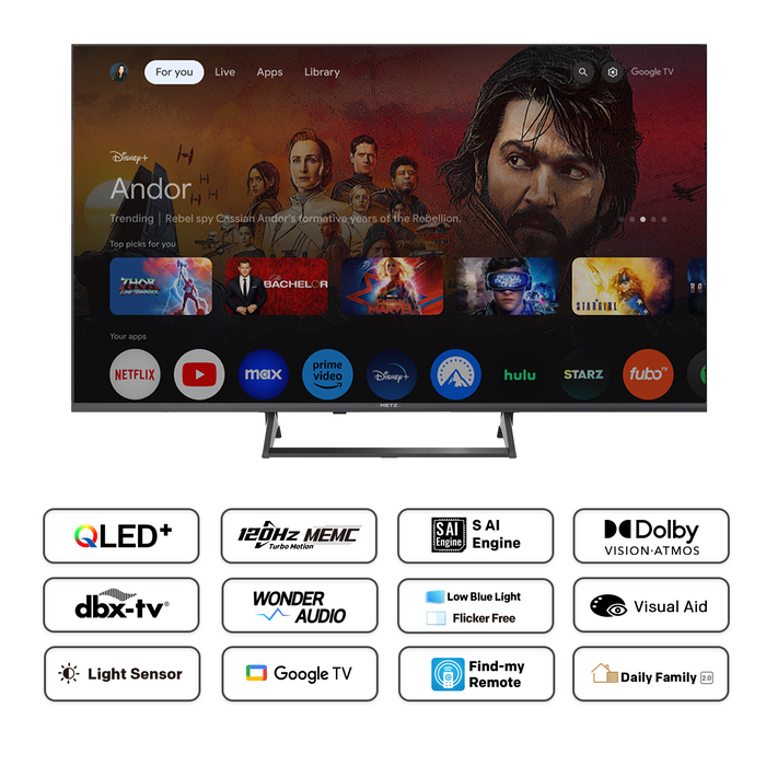 METZ TV 50" 50MQF7500Z UHD QLED SMART TV, 120Hz, 4K, Google TV, 126.0cm