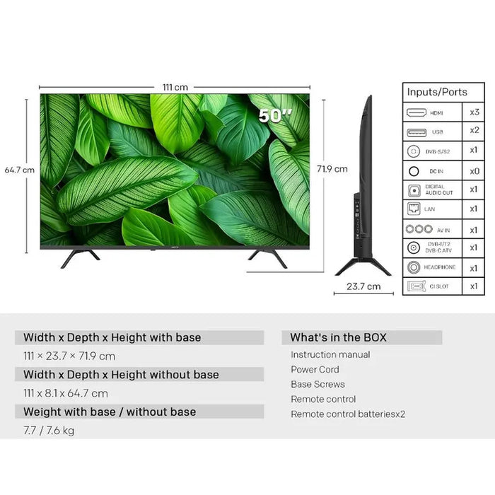 METZ TV 50" UHD LED SMART TV, 4K Ultra HD, Google TV, Frameless