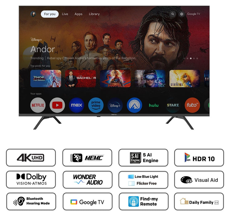 METZ TV 55" UHD LED SMART TV, 4K, Google TV, Frameless, 2x10W