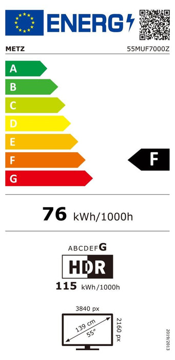 METZ TV 55" UHD LED SMART TV, 4K, Google TV, Frameless, 2x10W