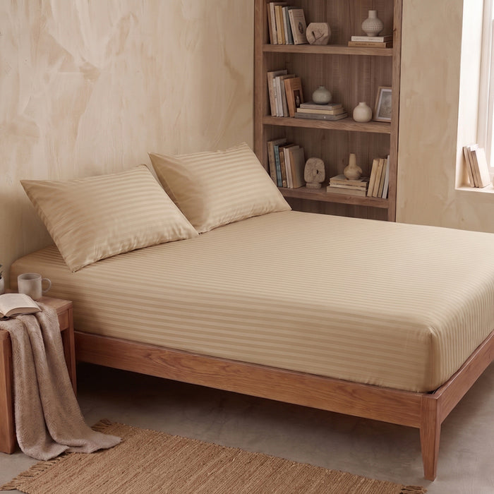 FITTED SHEET 160X200 CM AND 2 COVERS 50X70 CM MIABELLA HOME SATIN POLYCOTON BEIGE