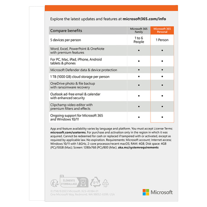 Microsoft 365 Personal English EuroZone 1 License Medialess P10 1 Year Subscription
