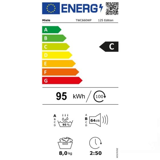 Dryer MIELE TWC660WP 125 Edition, 8 kg, C, Heat pump, WiFi