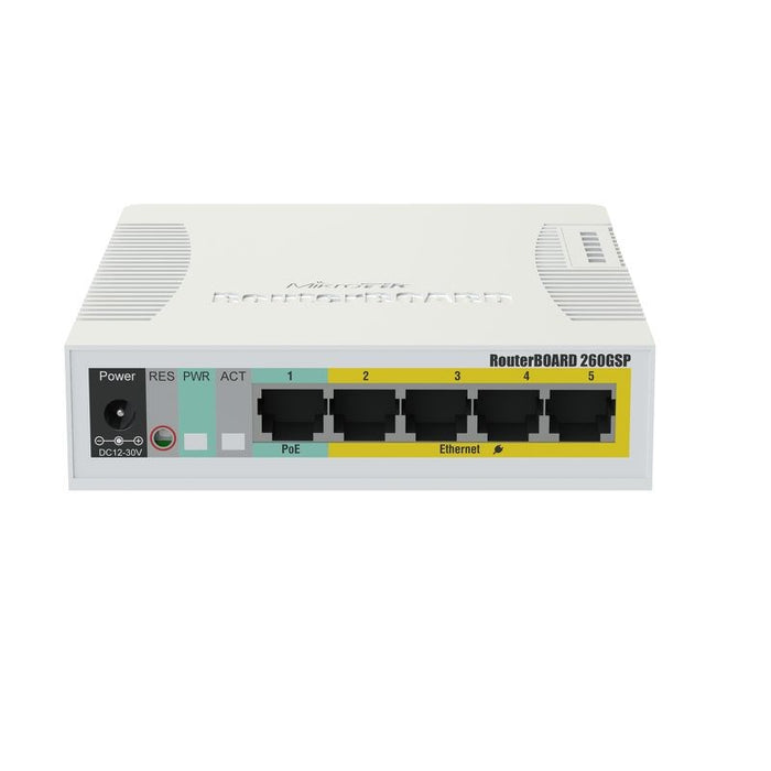 Switch MikroTik RB260GSP, 5-port 10/10/1000+1xSFP, PoE
