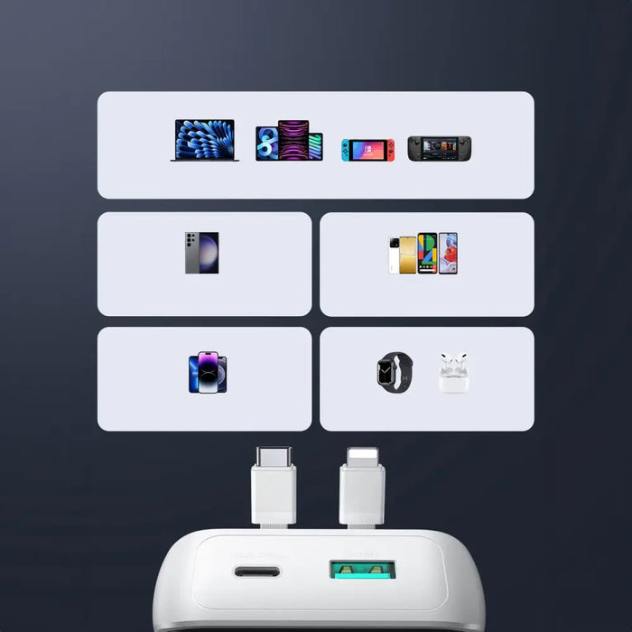 Mini power bank with built-in cables Joyroom JR-PBC06 30W 10000mAh - white - Powerbanks<<<HurtelXML