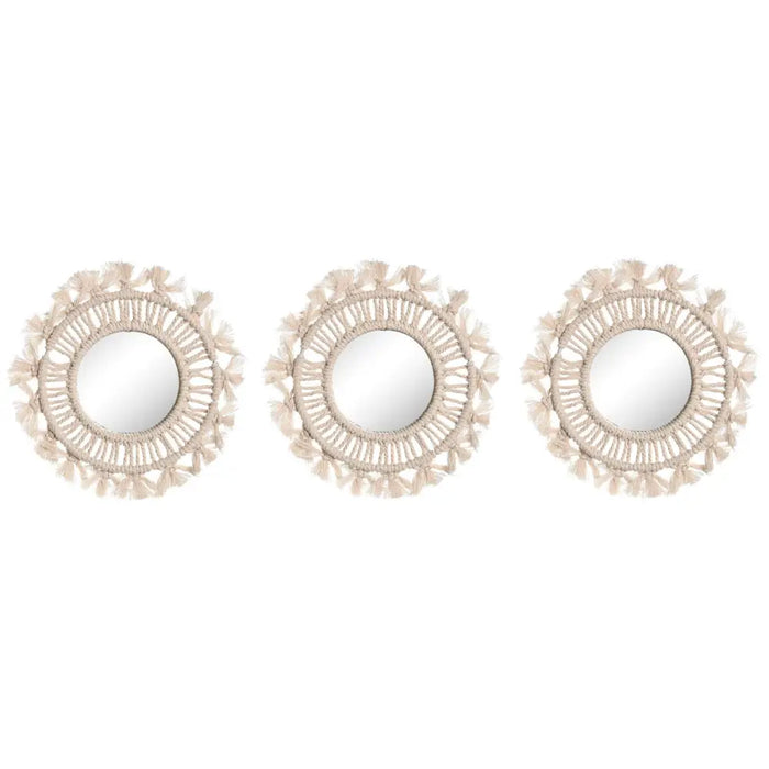 Mirror Set Home ESPRIT White Boho 20 x 1 x 20 cm (3 Pieces) - Декорация и Осветление<<<Дом