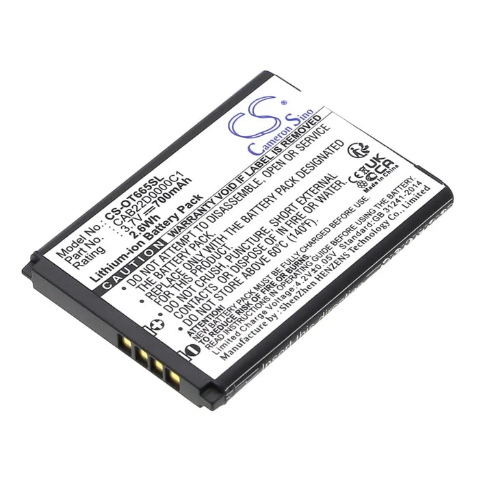 Mobile phone battery ALCATEL 2010D One Touch 356 One Touch 665 CAB22B0000C1 LiIon 3.7V 700mAh CAMERON SINO - Батерии за
