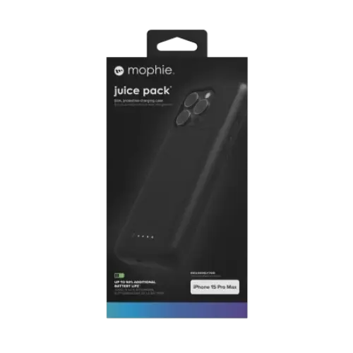 Mophie Juice Pack case for iPhone 15 Pro Max with built-in 3000 mAh power bank - black - Cell phone cases