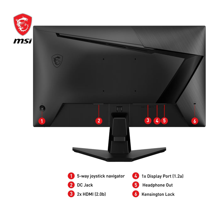 MSI G255F, 24.5", Rapid IPS, 180Hz, 1ms, 1920x1080 FHD, Anti-glare, Adaptive-sync, Night Vision, Frameless, Anti-Flicker, Less Blue Light, 300 nits, 1000:1, 100M:1, 1x Display Port (1.2a), 2x HDMI (2.0b), Headphone out, Tilt, FRAMELESS, 3.24 kg