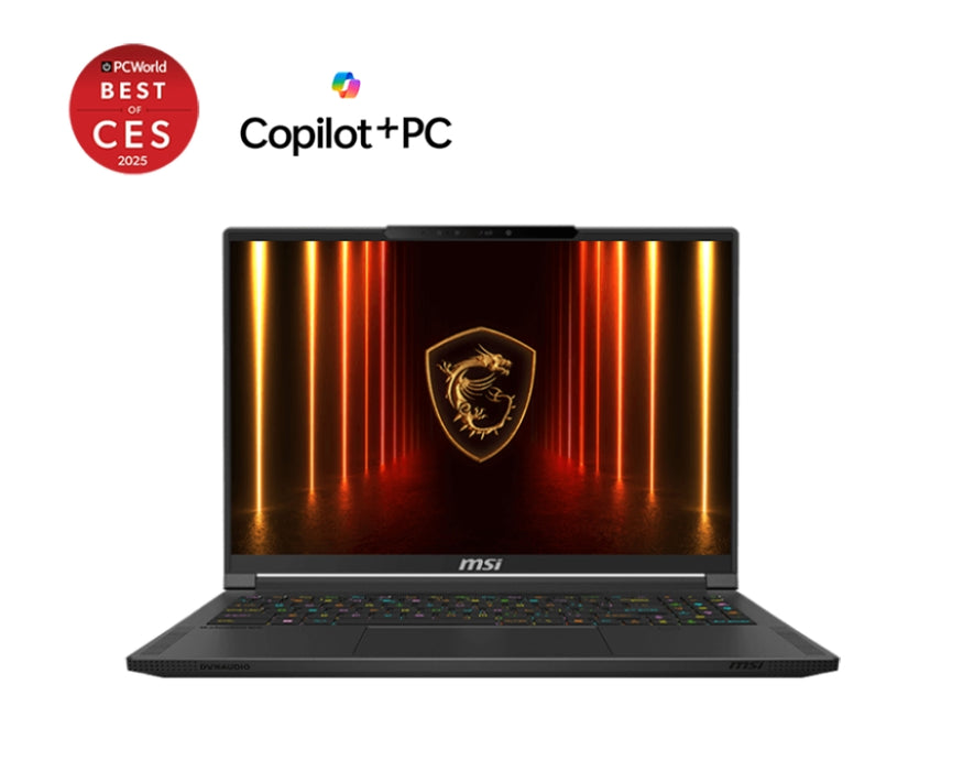 MSI Stealth A16 AI+ A3XWHG, NVIDIA GeForce RTX 5070 Ti 12GB GDDR7 992 AI TOPS, AMD Ryzen AI 9 HX 370 (12C, 24T, Up to 5.1 GHz 24MB L3), 16" 16:10 QHD+(2560x1600) OLED, 240hz, 1ms, 32GB DDR5 LPDDR5x-7500, 2TB  PCIe Gen4x4 SSD, Wi-Fi 7, Windows 11 Home