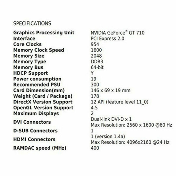 Graphics card MSI NVIDIA GeForce GT 710 GDDR3