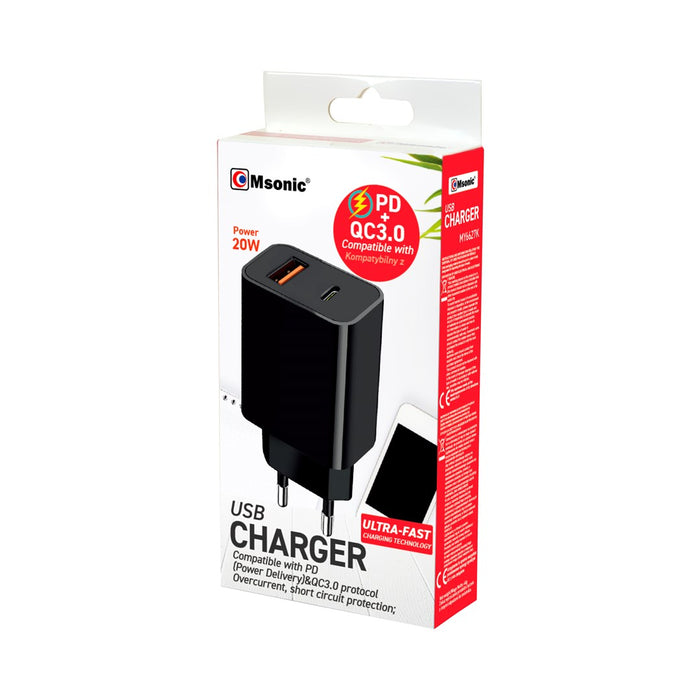 MSONIC NETWORK CHARGER USB+USB-C 20W QC3.0 PD MY6635K