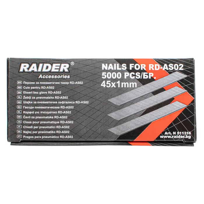 NAILS FOR PNEUMATIC TAKER 45X1 MM RAIDER RD-AS02 5000 PCS - Скоби и пирони за такери<<<Консумативи за
