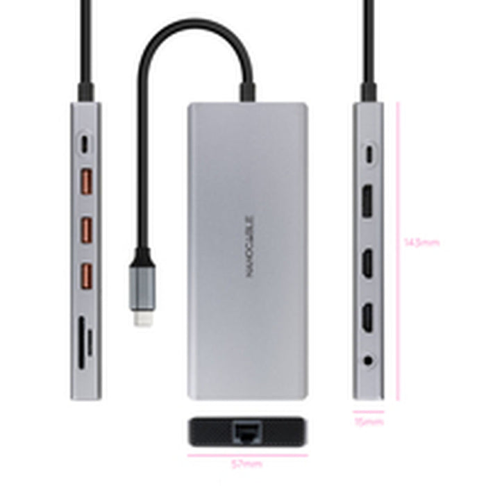 USB Hub NANOCABLE 10.16.4612 Grey 100 W