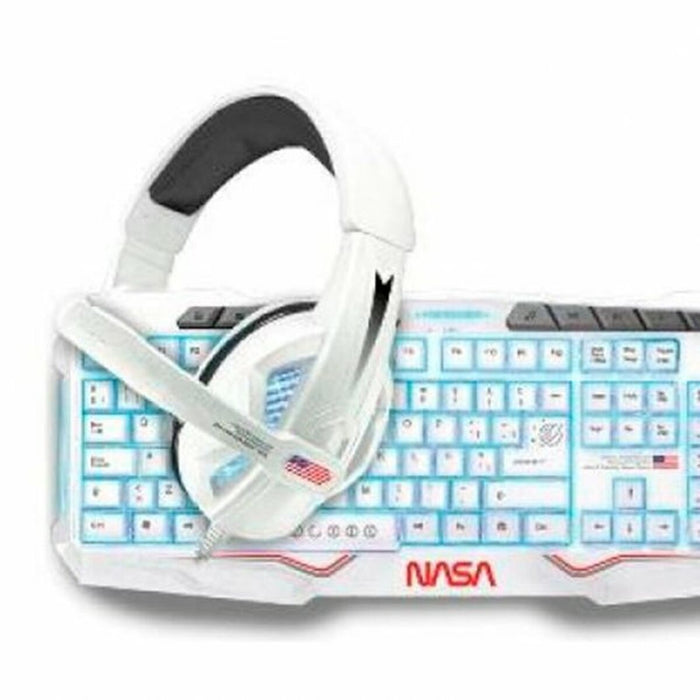 Keyboard and Mouse NASA ANDROMEDA4IN1-W White Multicolour Spanish Qwerty